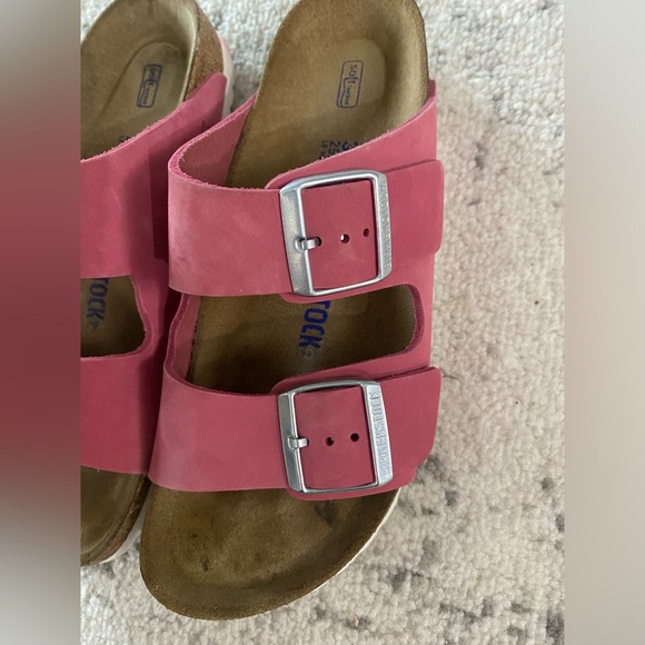 Arizona Birkenstocks Big Buckle Mauve Pink Leather Slip-on Slides Sandals 39 - Picture 2 of 10